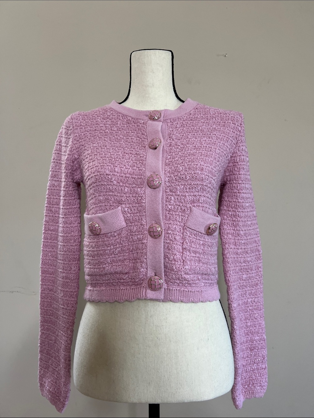 🧸👛🦩🩰Jessica Simpson Pink Textured Button-Front Women's Cardigan Sweater